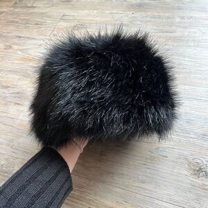Fur Hat Russian Wintertime Black Faux Fox Fur Edwardian Nordic Goth
